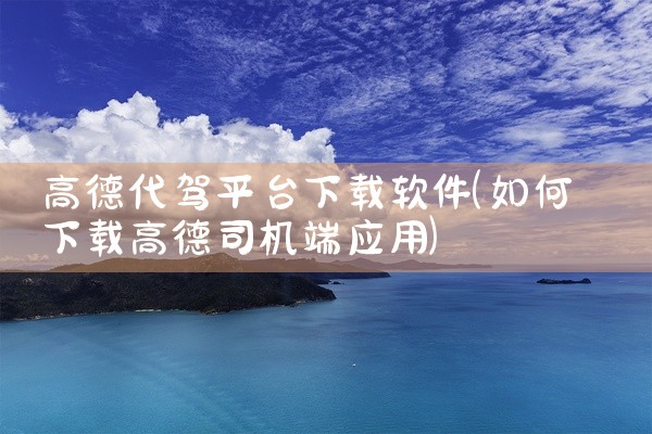 高德代驾平台下载软件